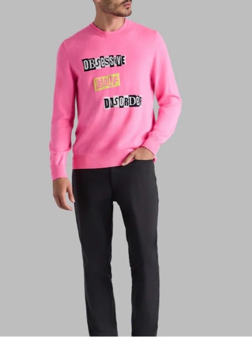 G/Fore Pullover Crew Neck Sweater Graphic Print XXL Pink Marino Wool Made in UK